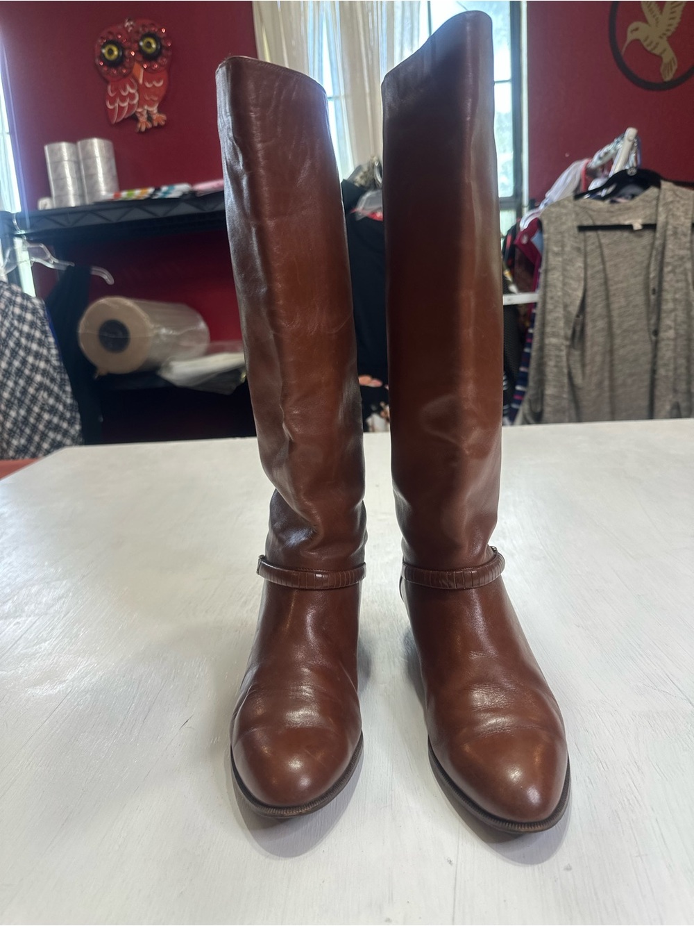 Charter Club Italy Brown Leather Tall Riding Boots Women’s 6B Knee High - Picture 3 of 16